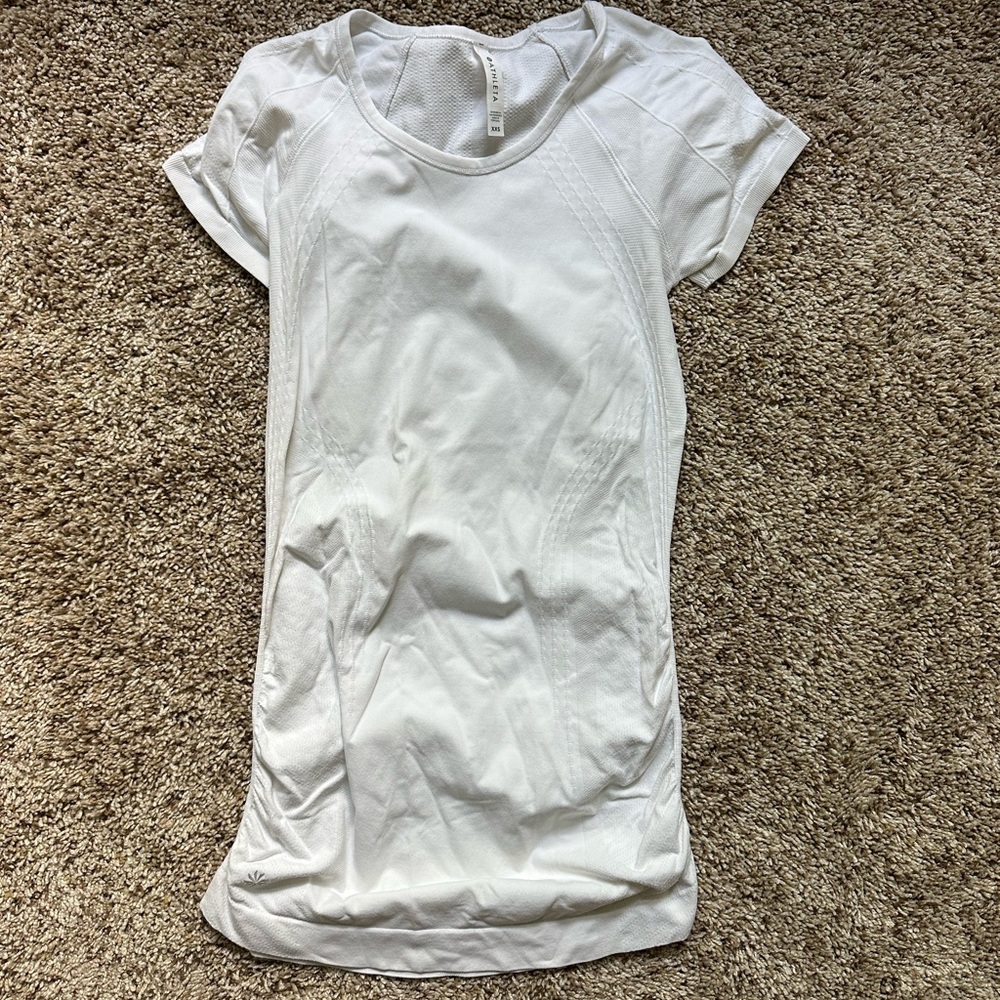 Athleta White Ruched Short Sleeve T-Shirt